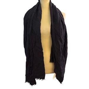 Yarogici Dark Navy 100% Wool Lightweight Frayed Edge Wrap Scarf Shawl